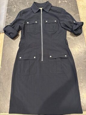 Michael Kors Navy Zip-Front Midi Shirt Dress